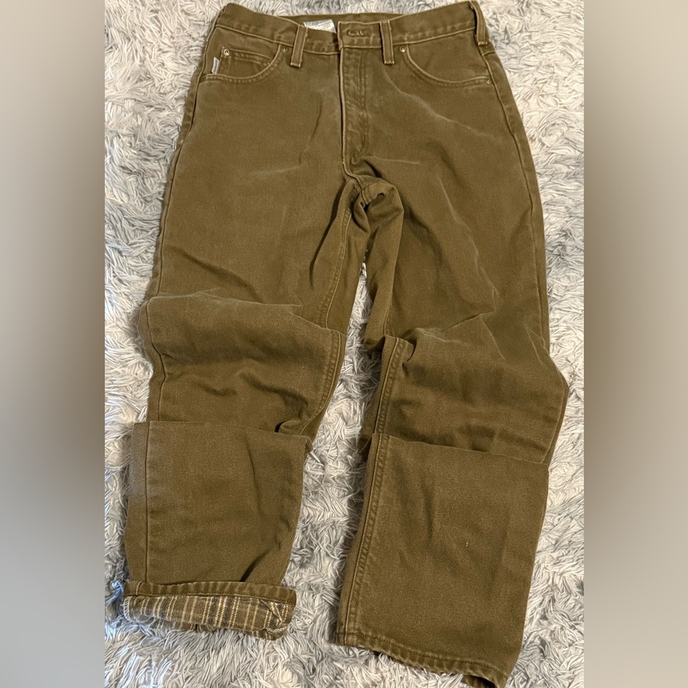 Carhartt Jeans Mens 30x32 Brown Flannel Lined B162 BRK Workwear Heavyweight